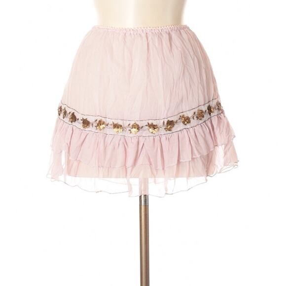 Guess pink sequin embellished tiered ruffle skirt, small - Picture 1 of 7